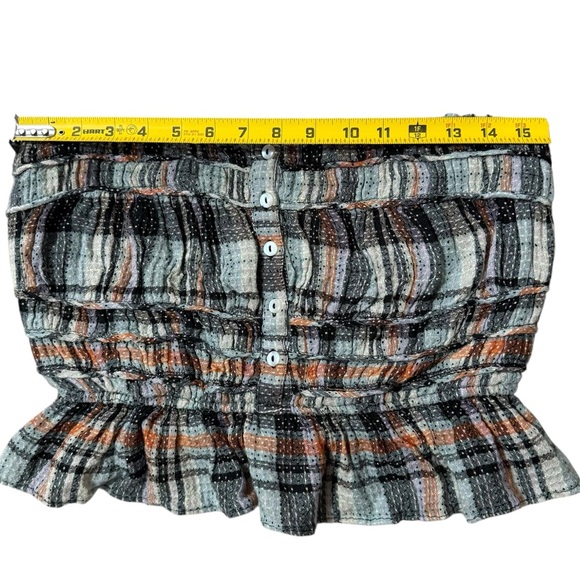 Free People Plaid Henrietta Smocked Ruffle and Button Detailed Tube Top Size S - Picture 4 of 9